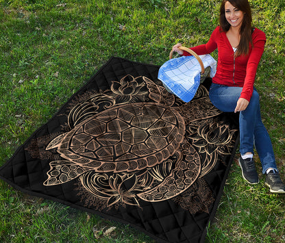 Black And Gold Sea Turtle Print Quilt
