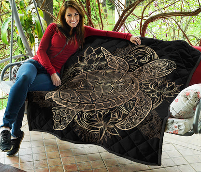 Black And Gold Sea Turtle Print Quilt