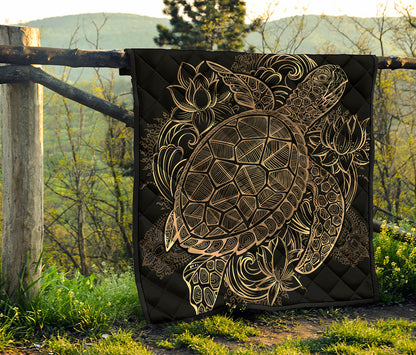 Black And Gold Sea Turtle Print Quilt