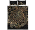 Black And Gold Sea Turtle Print Quilt Bed Set