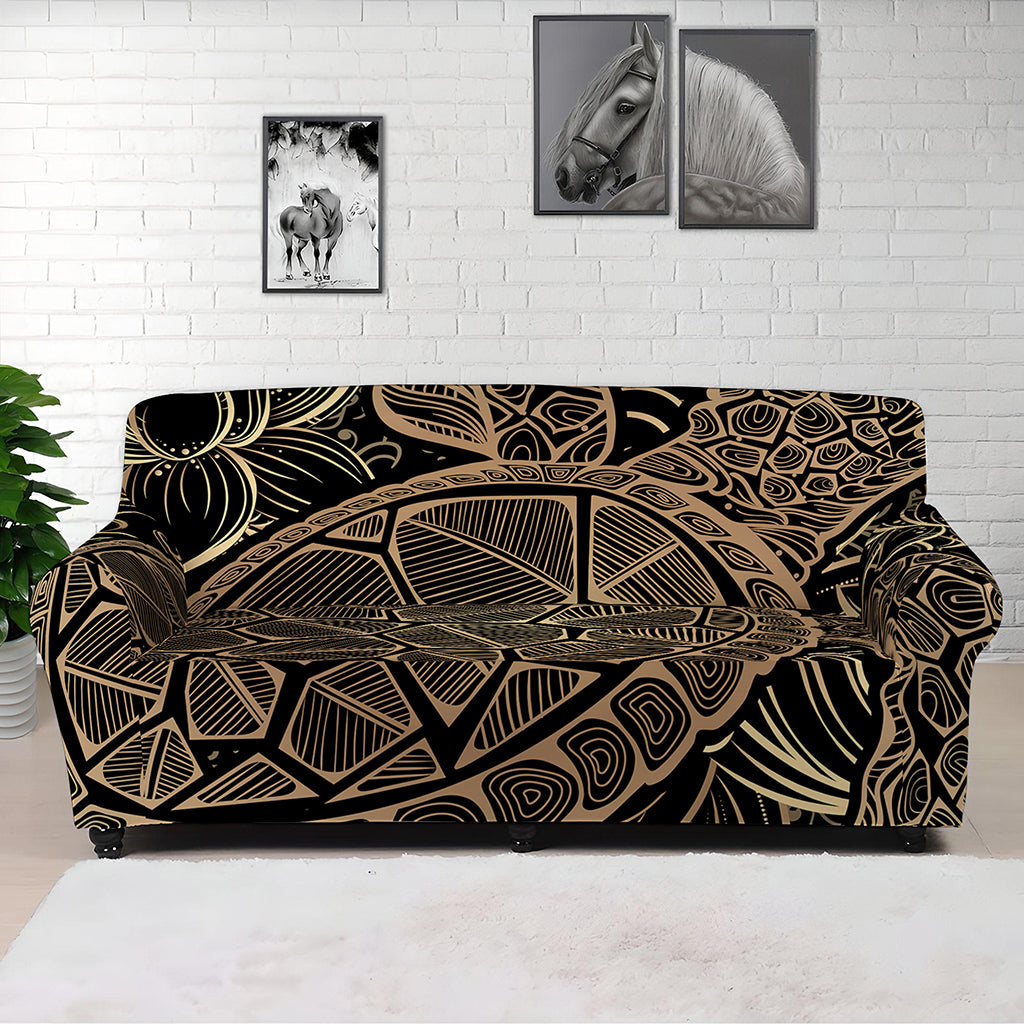 Black And Gold Sea Turtle Print Sofa Cover