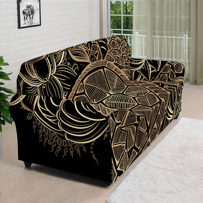 Black And Gold Sea Turtle Print Sofa Cover