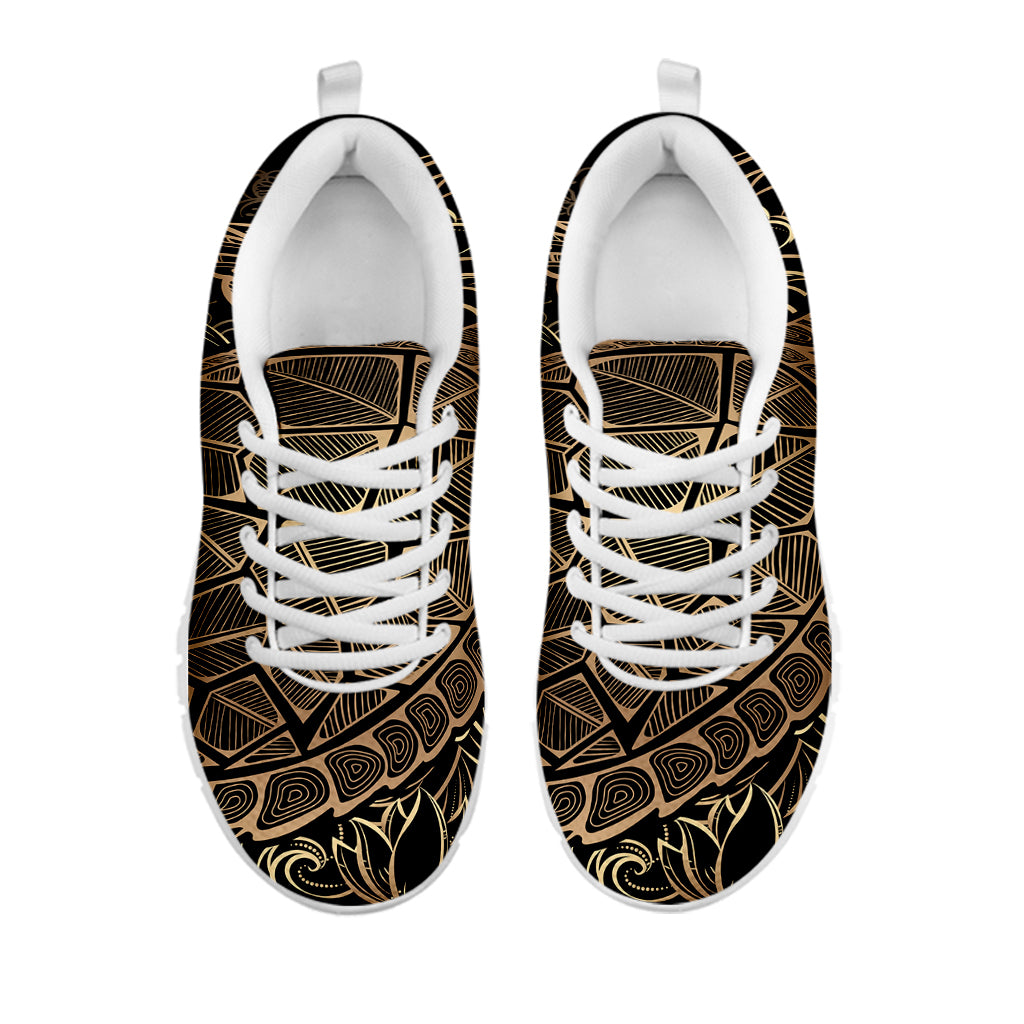 Black And Gold Sea Turtle Print White Sneakers