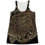 Black And Gold Sea Turtle Print Women's Racerback Tank Top