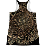 Black And Gold Sea Turtle Print Women's Racerback Tank Top