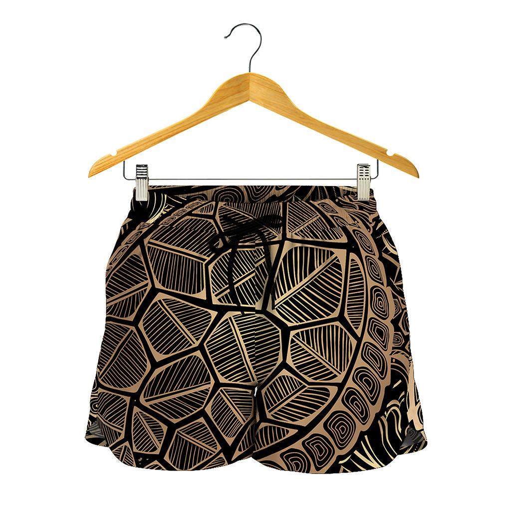 Black And Gold Sea Turtle Print Women's Shorts