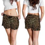 Black And Gold Sea Turtle Print Women's Shorts