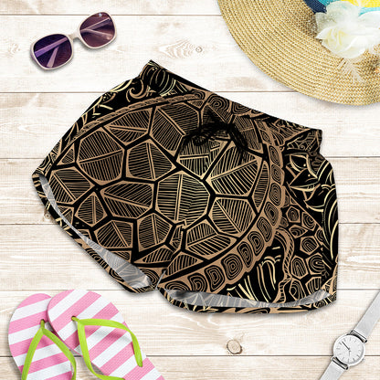 Black And Gold Sea Turtle Print Women's Shorts