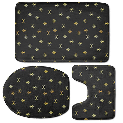 Black And Gold Snowflake Pattern Print 3 Piece Bath Mat Set