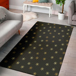 Black And Gold Snowflake Pattern Print Area Rug