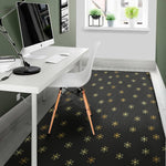 Black And Gold Snowflake Pattern Print Area Rug