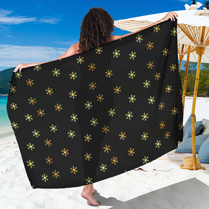 Black And Gold Snowflake Pattern Print Beach Sarong Wrap