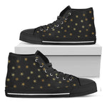 Black And Gold Snowflake Pattern Print Black High Top Shoes