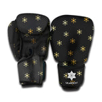 Black And Gold Snowflake Pattern Print Boxing Gloves