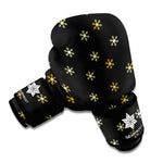 Black And Gold Snowflake Pattern Print Boxing Gloves