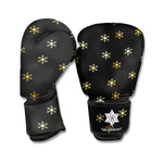 Black And Gold Snowflake Pattern Print Boxing Gloves