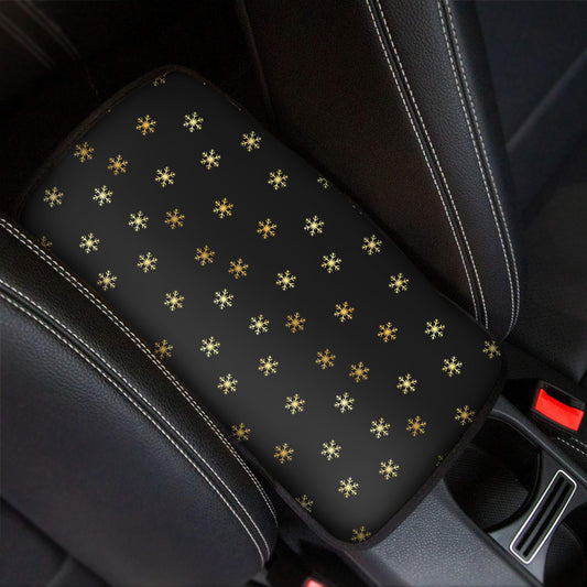Black And Gold Snowflake Pattern Print Car Center Console Cover