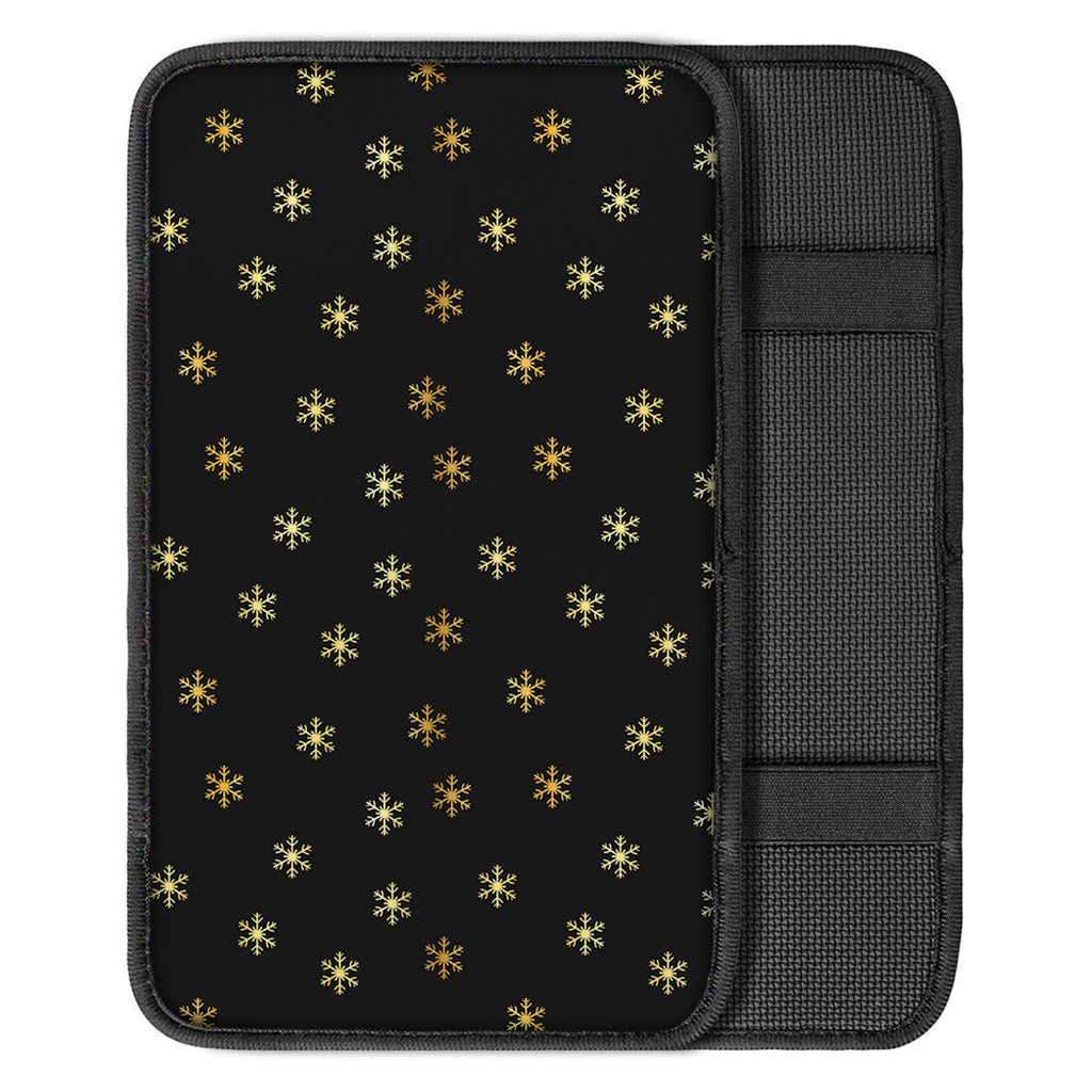 Black And Gold Snowflake Pattern Print Car Center Console Cover