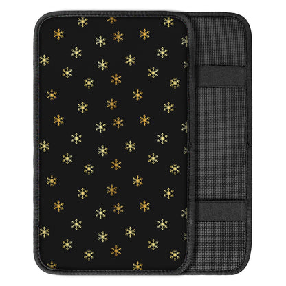 Black And Gold Snowflake Pattern Print Car Center Console Cover