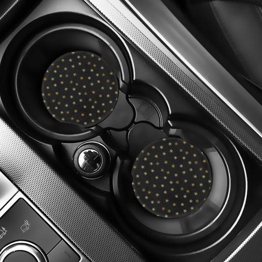 Black And Gold Snowflake Pattern Print Car Coasters
