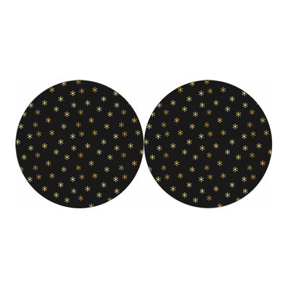Black And Gold Snowflake Pattern Print Car Coasters