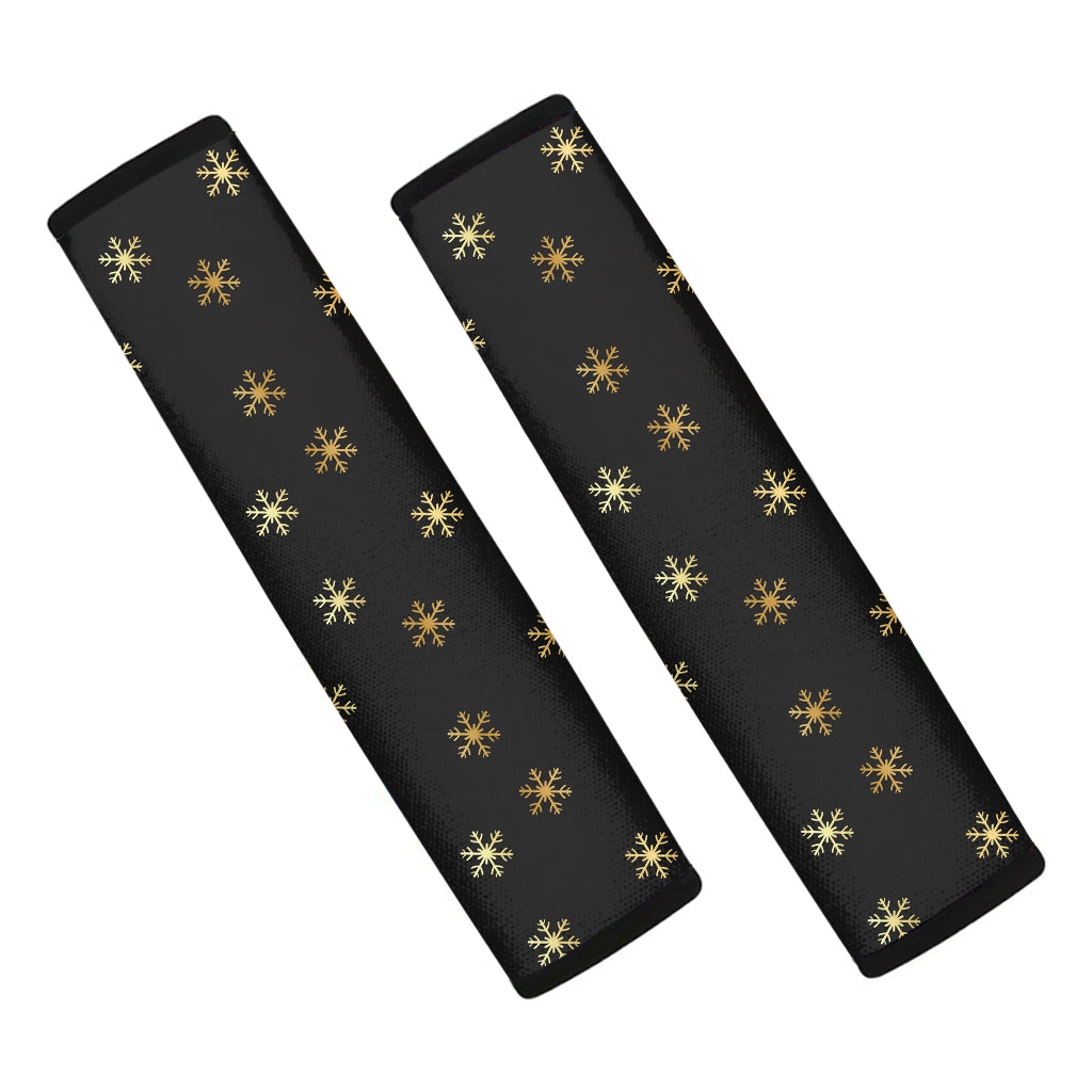 Black And Gold Snowflake Pattern Print Car Seat Belt Covers