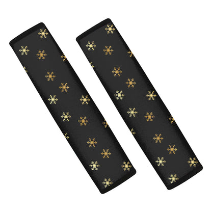 Black And Gold Snowflake Pattern Print Car Seat Belt Covers