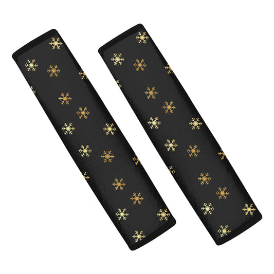 Black And Gold Snowflake Pattern Print Car Seat Belt Covers
