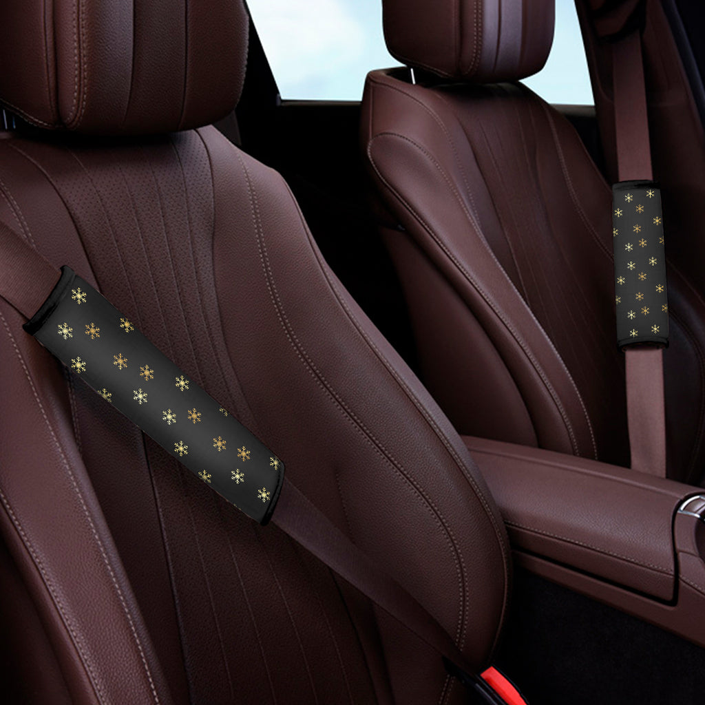 Black And Gold Snowflake Pattern Print Car Seat Belt Covers