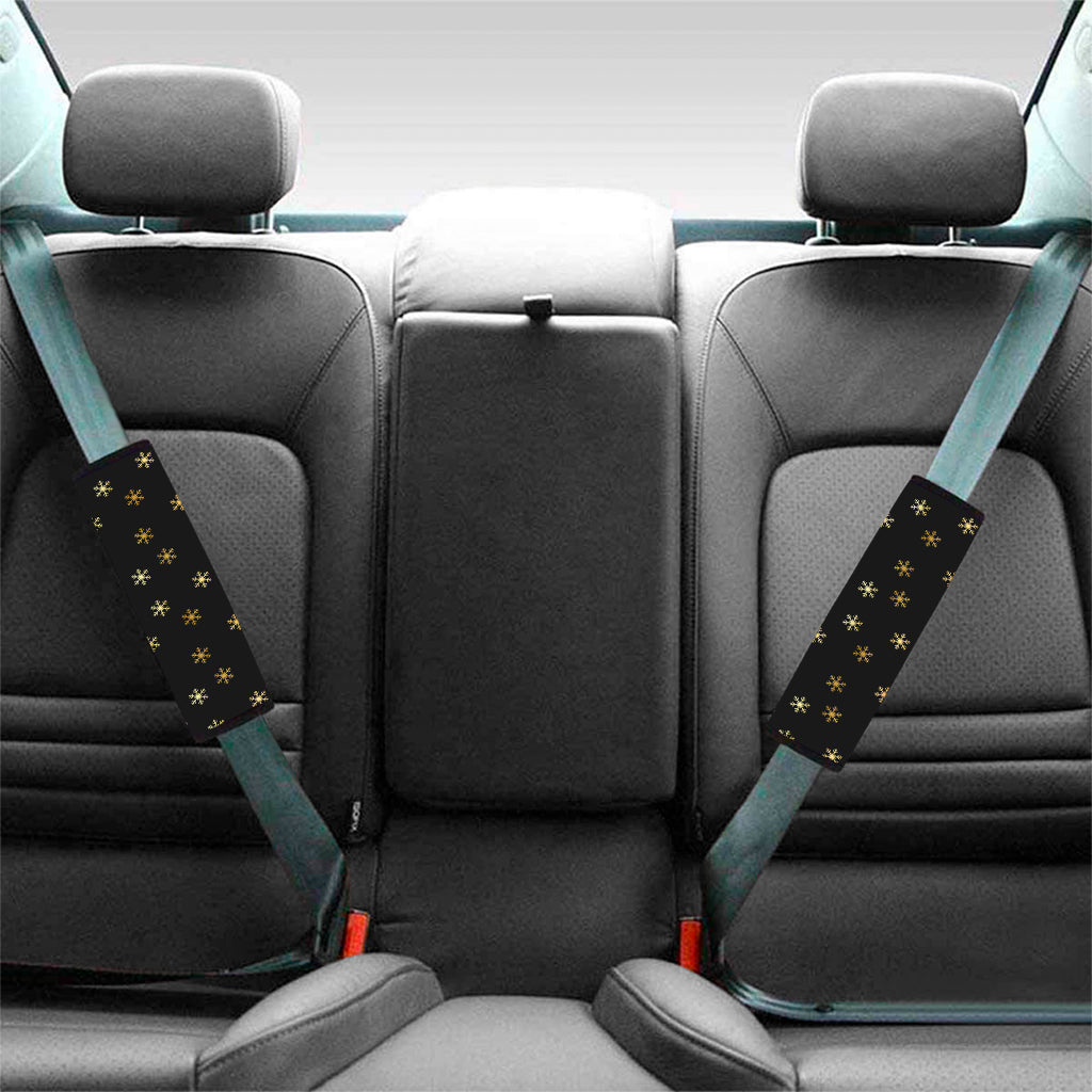 Black And Gold Snowflake Pattern Print Car Seat Belt Covers