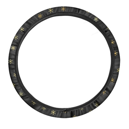 Black And Gold Snowflake Pattern Print Car Steering Wheel Cover