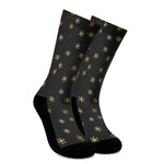 Black And Gold Snowflake Pattern Print Crew Socks