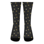 Black And Gold Snowflake Pattern Print Crew Socks