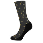 Black And Gold Snowflake Pattern Print Crew Socks