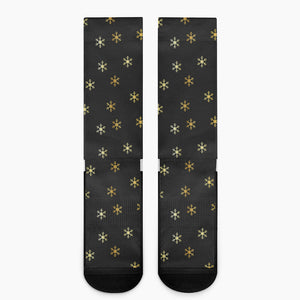 Black And Gold Snowflake Pattern Print Crew Socks