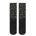 Black And Gold Snowflake Pattern Print Crew Socks