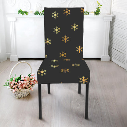 Black And Gold Snowflake Pattern Print Dining Chair Slipcover