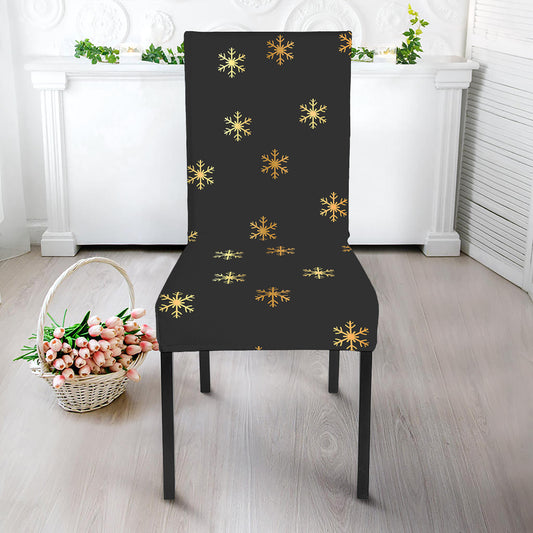 Black And Gold Snowflake Pattern Print Dining Chair Slipcover