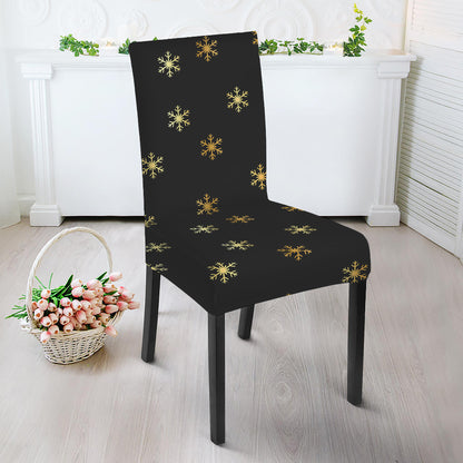 Black And Gold Snowflake Pattern Print Dining Chair Slipcover