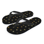 Black And Gold Snowflake Pattern Print Flip Flops