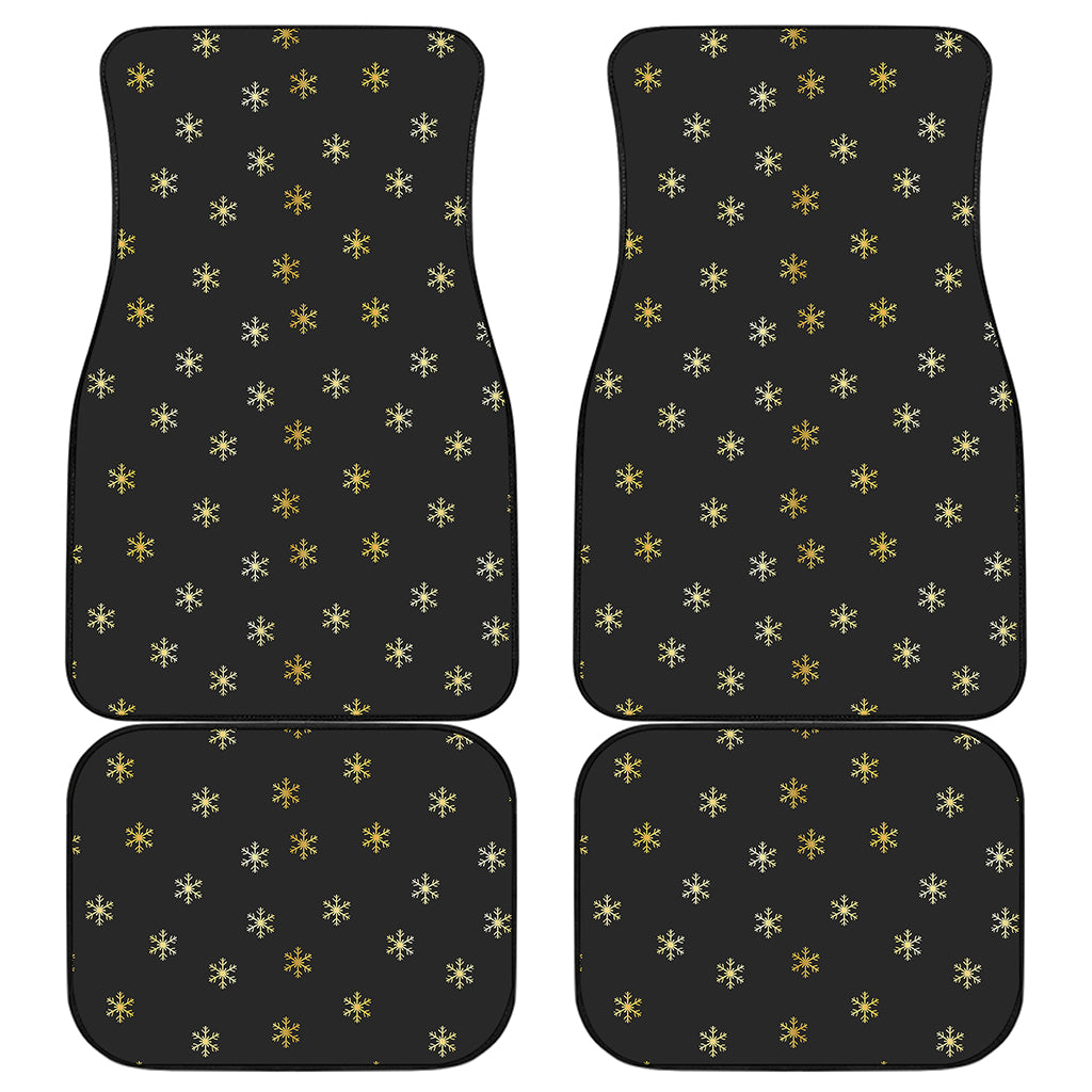 Black And Gold Snowflake Pattern Print Front and Back Car Floor Mats