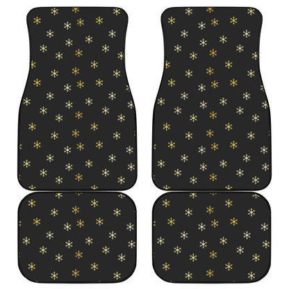 Black And Gold Snowflake Pattern Print Front and Back Car Floor Mats