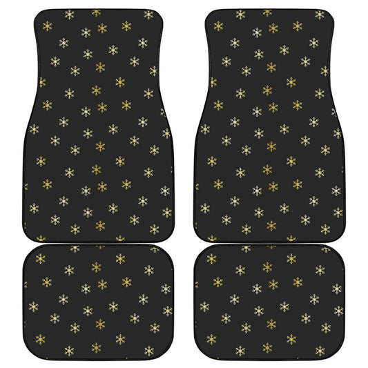 Black And Gold Snowflake Pattern Print Front and Back Car Floor Mats