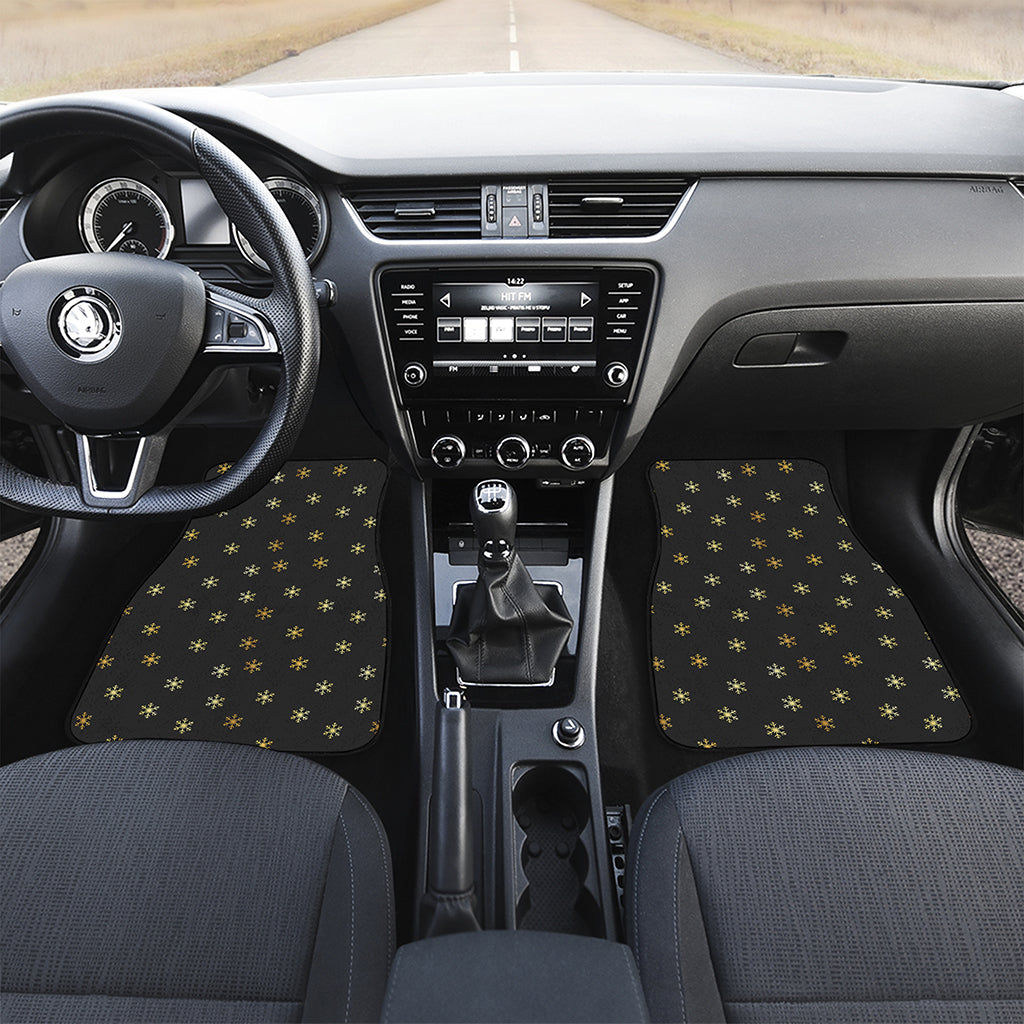 Black And Gold Snowflake Pattern Print Front and Back Car Floor Mats