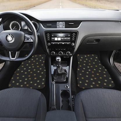 Black And Gold Snowflake Pattern Print Front and Back Car Floor Mats