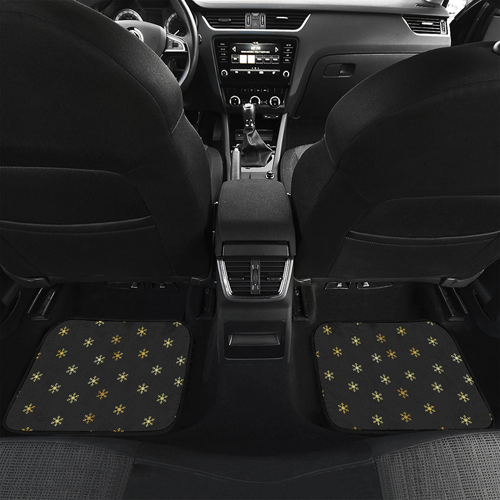 Black And Gold Snowflake Pattern Print Front and Back Car Floor Mats