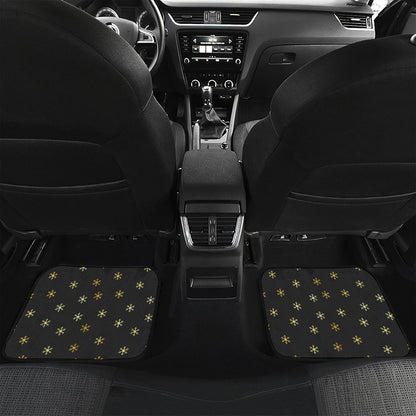 Black And Gold Snowflake Pattern Print Front and Back Car Floor Mats