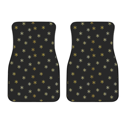 Black And Gold Snowflake Pattern Print Front Car Floor Mats