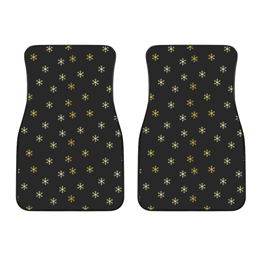 Black And Gold Snowflake Pattern Print Front Car Floor Mats