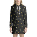 Black And Gold Snowflake Pattern Print Pullover Hoodie Dress